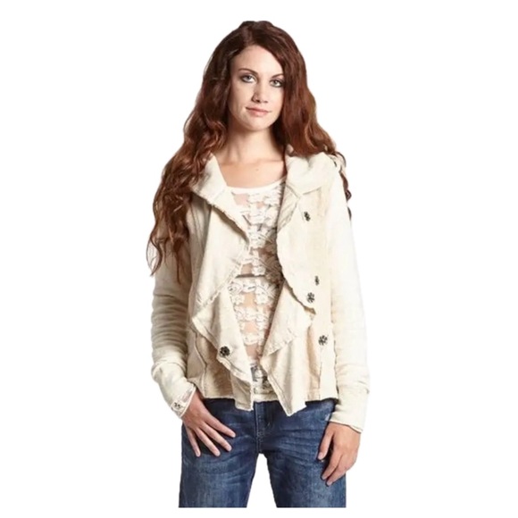 Anthropologie Jackets & Blazers - Free People 'Clementine' Lace Inset Hoodie Oatmeal